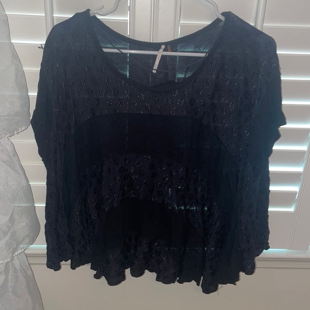 Black top with floral embroidery